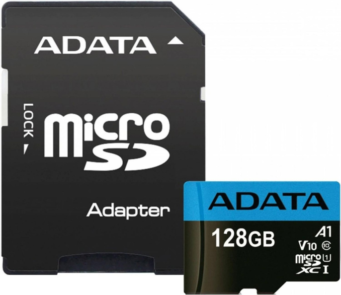 Карта памяти microSDXC UHS-I U1 A-Data Premier 128 ГБ, 100 МБ/с, Class 10, AUSDX128GUICL10A1-RA1,  1 шт., переходник SD