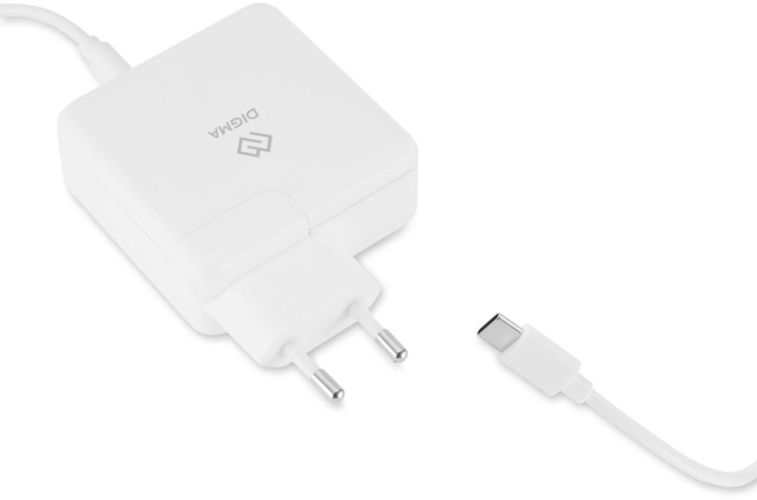 Сетевое зарядное устройство Digma DGPD-45W-WG,  USB-A,  USB-C, 45Вт, 3A, белый