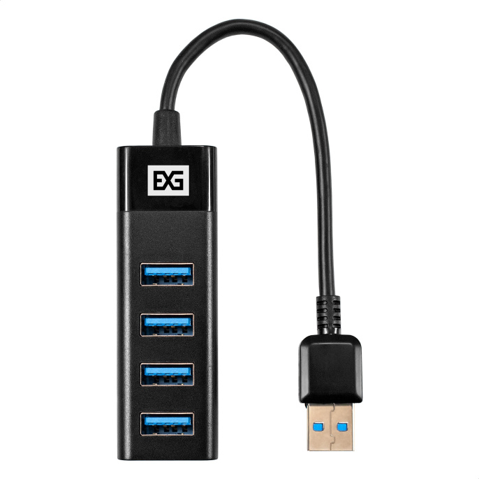 USB-Хаб (концентратор) 4-в-1 ExeGate DUB-4TP (кабель-адаптер USB3.0 --> 4xUSB3.0, Plug&Play, черный) EX296925RUS