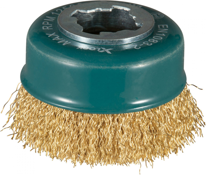 Щетка проволочная чашечная Makita D75мм 0,3мм X-lock D-73433 для электроинструмента, 1 шт, ворс: гофрированная сталь, обрабатываемый материал: дерево/металл