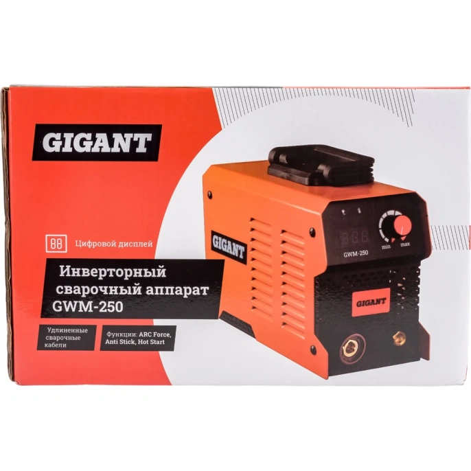 Инверторный сварочный аппарат (250 А; дисплей; кабель 2.5+1.5 м) Gigant GWM-250