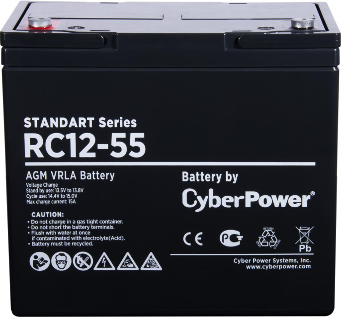 Аккумуляторная батарея CyberPower RC 12-55 / 12 В 55 Ач, напряжение 12В, емкость разряд 20ч 57,1Ач, макс. разрядный