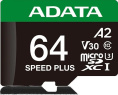 Карта памяти microSDXC UHS-I U3 A-Data Speed Plus 64 ГБ, 160 МБ/с, Class 10, UD64GUI3V30A2SP-RA1,  1 шт., переходник SD