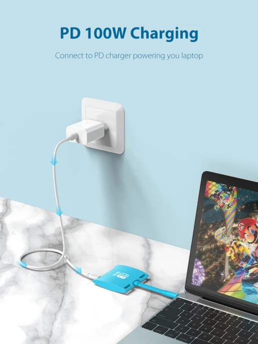 Док-станция Switch CABLETIME CB40U CT-SHUB31-PBU для Nintendo Switch OLED 3 в 1 USB C HUB Blue