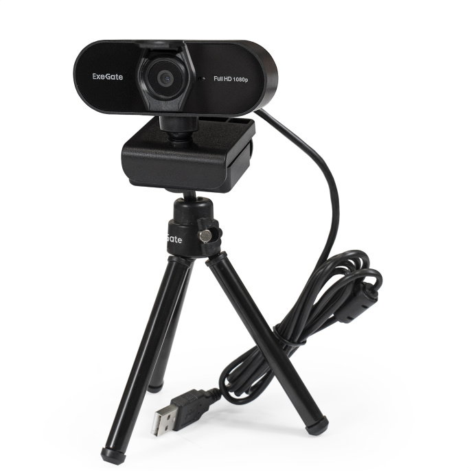 Веб-камера ExeGate Stream C925 Full HD T-Tripod 2Мп, 1920х1080, 1080P, 30fps, защитная шторка, поддержка H.264, фиксированный фокус, телескопический штатив Tripod Tele Ball, 4-линзовый объектив, микрофон с шумоподавлением, EX287379RUS