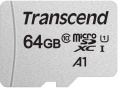 Карта памяти microSDXC UHS-I U1 Transcend 64 ГБ, 100 МБ/с, Class 10, TS64GUSD300S, 1 шт., без адаптера