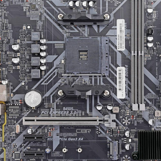 CBR B450 { Chipset B450, Socket AM4, 2*DDR4, mATX, VGA+HDMI, 1*PCIEx16,1*PCIEx1,1*M.2 NVME & SATA , 4*SATA3, 2*USB2.0 + 2*USB3.0, LAN 1Gb}