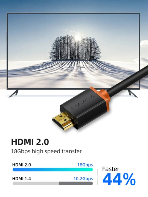 Кабель CABLETIME CH23L (CT-AV540-HE2GN-B2) 2 м, HDMI2.0 AM/AM, 4k/60 Гц, позолоченный, черная ПВХ-оболочка