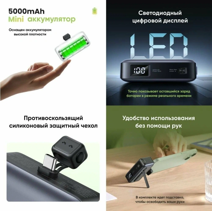 Внешний аккумулятор UGREEN PB503 35338 5000mAh Mini USB-C Power Bank PD 20W. Цвет: серый