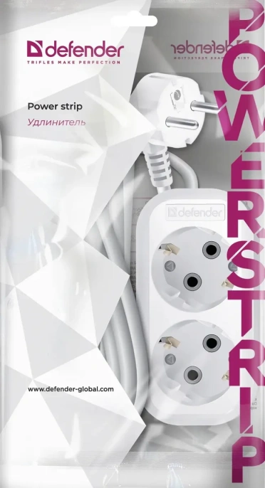 Сетевой удлинитель Defender R320, 2м, белый [99365]