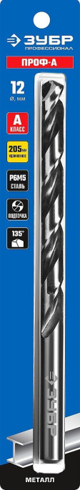 Сверло Зубр 29624-12 по металлу Д 12мм Дл 205мм 1пред. для дрелей