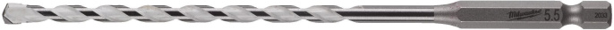 Сверло Milwaukee 5.5x150 мм HEX (4932471095) (для использования с ударными шуруповертами и всеми типами инструментов с трехкулачковым патроном, позволяет сверлить бетон, кирпич, черепицу, газобетонные блоки, тонкий металл, алюминий, керамическую плитку от
