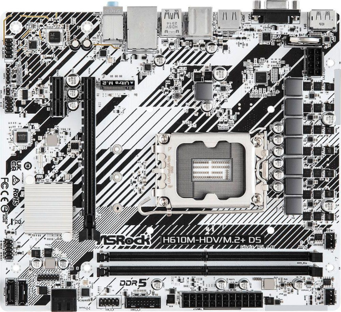 Материнская плата Asrock H610M-HDV/M.2+ D5 Soc-1700 Intel H610 2xDDR5 mATX AC`97 8ch 7.1 GbLAN+VGA+HDMI+DP