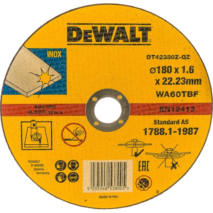 Круг отрезной по металлу INDUSTRIAL, 180х1.6х22 мм DEWALT DT42380Z