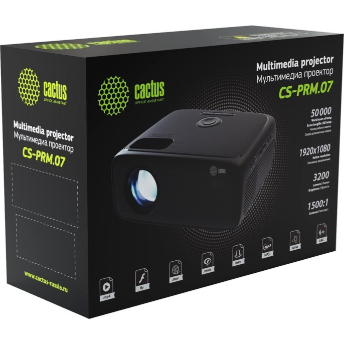 Проектор Cactus CS-PRM.07B.Full HD,  LCD,  черный [cs-prm.07b.wuxga]