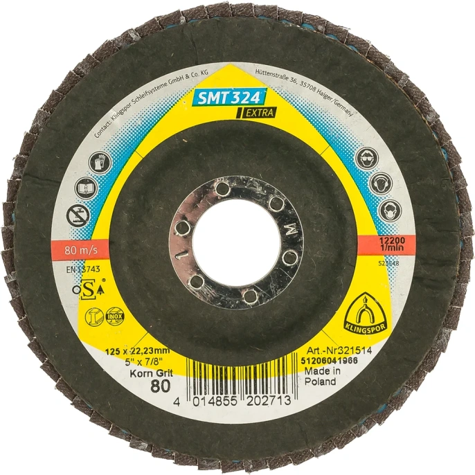 Лепестковый тарельчатый круг Klingspor SMT324 125x22,2мм, P80 321514