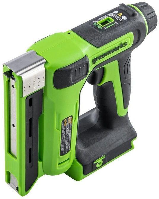 Степлер аккумуляторный Greenworks G24CS10 скобы тип 53: 6-14мм гвозди тип 47: 14мм (3400107CUA)