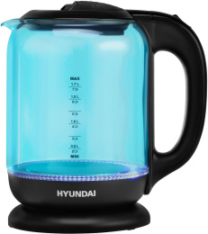 Чайник электрический Hyundai HYK-G2806 1.7л. 2200Вт голубой/черный корпус: стекло