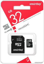 Карта памяти SmartBuy microSDHC SB32GBSDCL10-01LE 32GB (с адаптером)  32 ГБ, класс 10, чтение: 10 МБ/с, адаптер