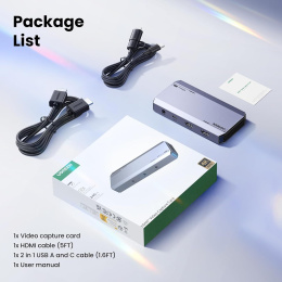 Карта видеозахвата UGREEN CM700 25173 HDMI 4Kx2K@60Hz Video Capture Card, серый