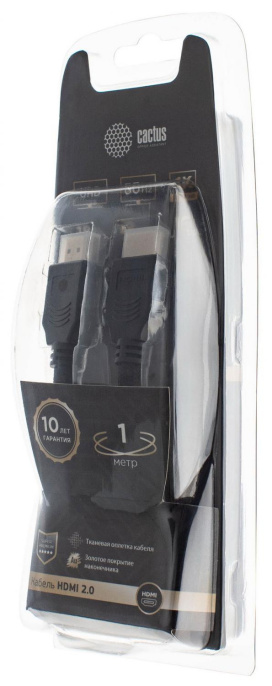 Кабель аудио-видео Cactus CS-HDMI.2-1,  HDMI (m) -  HDMI (m),  ver 2.0,  1м, GOLD,  черный