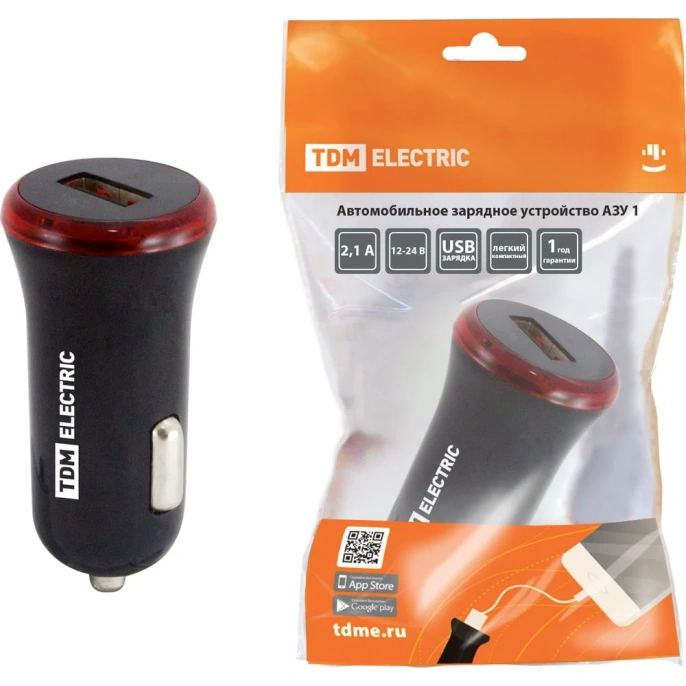 Автомобильное зарядное устройство TDM ELECTRIC АЗУ 1, 2.1 А, 1 USB, черный SQ1810-0201