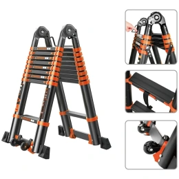 Лестница телескопическая STARTUL двухсекционная алюминиевая 210/420 см, 2x5 ступеней, 14.8 кг BLACK LINE ST9932-042