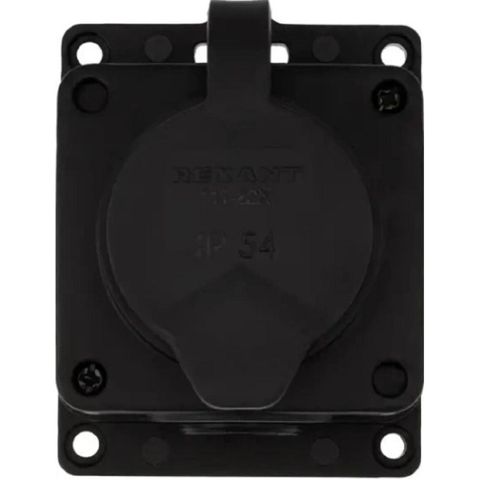 Rexant 111-221 Розетка колодка влагозащищенная с крышкой 1 гнездо COMPACT, с/3, 16А, IP54, каучук, черная