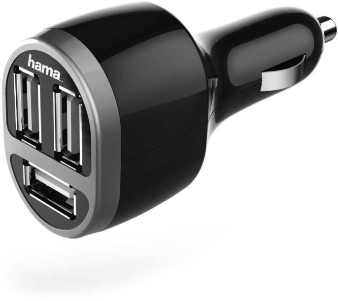 Автомобильное зарядное устройство HAMA H-173603,  3xUSB-A,  5Вт, 2.1A, черный [00173603]