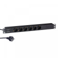 Блок розеток с кабелем с евровилкой ExeGate ServerPro PDU-19H602 Al-6S-EU2CU (19", 1U, Алюминий, 6*EU/Тип F(Schuko), Евровилка EU/Тип F(Schuko) VDE-250V-16A-3*1.5mm2, медь, 2метра, индикатор питания, черный, RTL) EX280827RUS