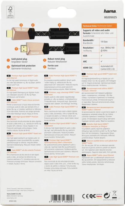 Кабель аудио-видео HAMA Premium,  HDMI (m) -  HDMI (m),  1.5м, GOLD,  ф/фильтр,  черный [00205025]