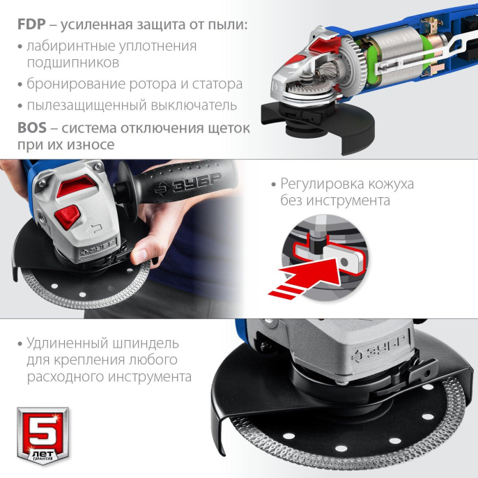 Угловая шлифмашина Зубр УШМ-П125-1500 ЭПСТ