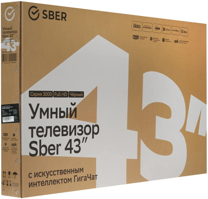 Телевизор LED Sber 43" SDX-43F3000DBA Салют ТВ Frameless черный FULL HD 60Hz DVB-T DVB-T2 DVB-C DVB-S DVB-S2 USB WiFi Smart TV RUS