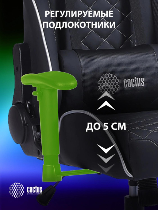 Кресло игровое Cactus CS-CHR-030BLS, экокожа, до 120кг, регулируемые 2D подлокотники,  черный/серебристый