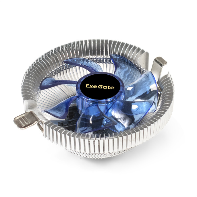 Кулер ExeGate Wizard EE91-BLUE (Al, LGA775/1150/1151/1155/1156/1200/1700/1851/AM2/AM2+/AM3/AM3+/AM4/AM5/FM1/FM2/754/939/940, TDP 75W, Fan 90mm, 2200RPM, Hydro bearing, 3pin, 22db, 170г, голубая подсветка, с термопастой, на защелках, Color Box) EX286146RUS