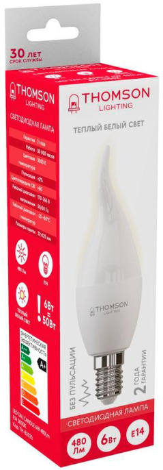 Лампа LED Thomson E14,  свеча на ветру, 6Вт, TH-B2025, одна шт.