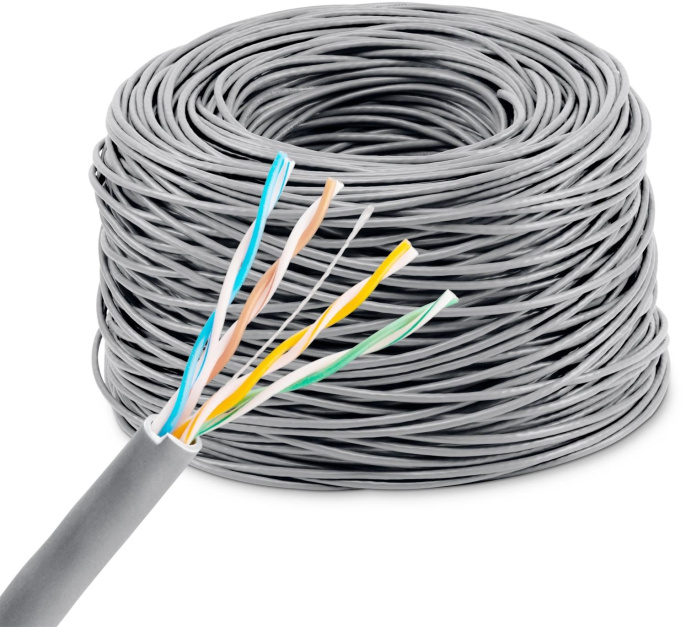 Кабель сетевой KINGPRICE KP-utp-c5e-0.5mm-cca-305m UTP, кат.5E, 305м, 4 пары, 24AWG,  0.5мм,  0.5мм,  алюминий омедненный,  одножильный,  серый