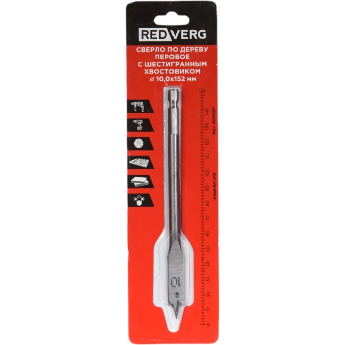 Сверло по дереву перовое HCS 10х152 мм REDVERG 6621140