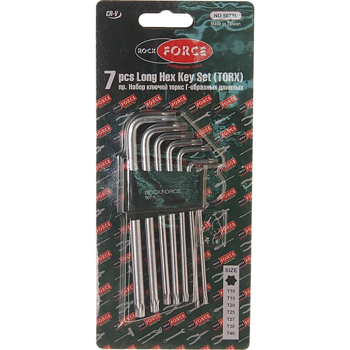 Набор TORX Г-образных удлиненных ключей ROCKFORCE T10-T40 7пр. RF-5071L RF-5071L(5718)