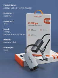 USB-Хаб CABLETIME CB57G (CT-CML2500-AG) – USB 3.0 Type-C, 2.5G RJ45 для ноутбуков