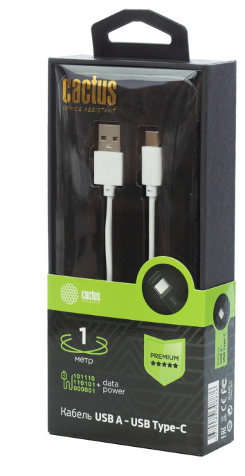 Кабель Cactus CS-USB.A.USB.C-1,  USB Type-C (m) -  USB (m),  1м,  белый