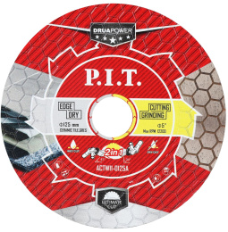 Алмазный диск P.I.T. ACTW11-0125A 2в1 DRUA, 125х22.2х1.6мм, сухой/мокрый рез, резка+шлифовка