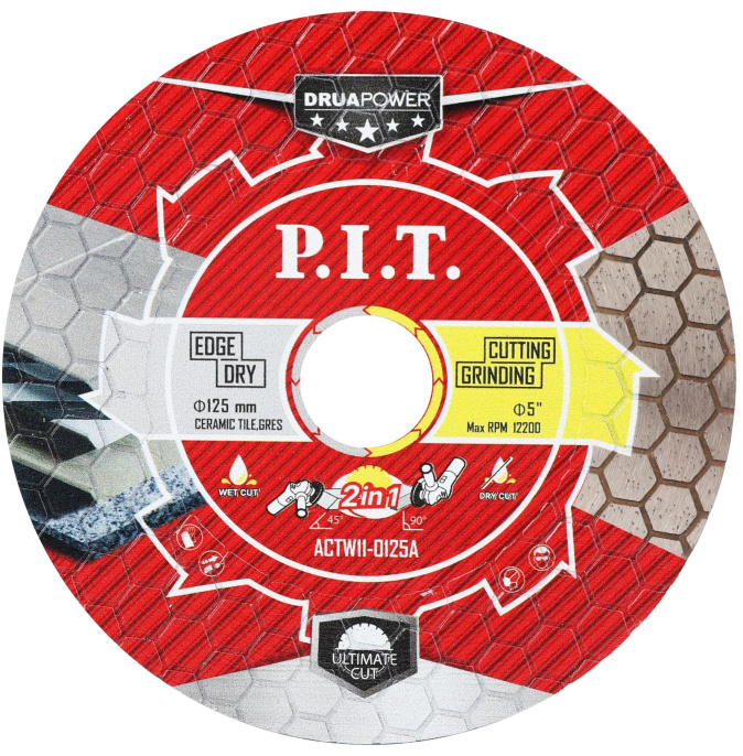 Алмазный диск P.I.T. ACTW11-0125A 2в1 DRUA, 125х22.2х1.6мм, сухой/мокрый рез, резка+шлифовка