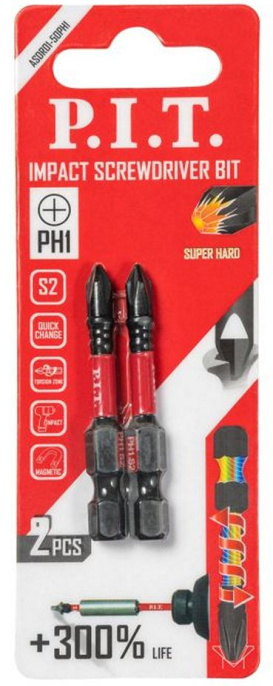 Бита P.I.T. ASDR01-50PH1 (ударная магнитная PH1x50 мм, IMPACT, торсионная зона, 2 шт)