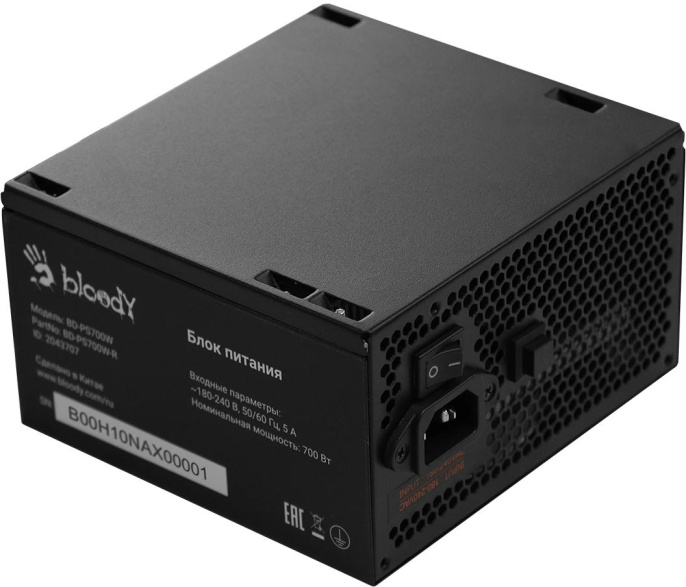 Блок питания BLOODY BD-PS700W, 700Вт, 80 PLUS WHITE, 120мм, черный, retail [bd-ps700w-r]