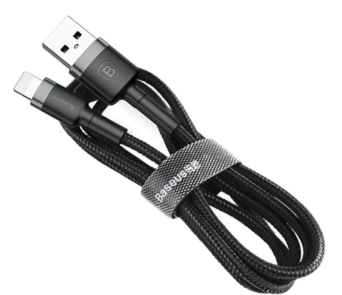 Кабель Baseus CALKLF-AG1 Cafule Cable USB For iP 2.4A 0.5m Gray+Black