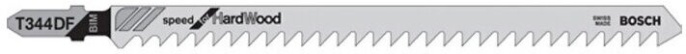 Набор пильных полотен Bosch T344DF Speed for Hard Wood 5шт 2.608.634.243 для всех лобзиков с T-образным хвостовиком; позволяет выполнять чистые прямые пропилы в древесине, шлифованные зубья; сужающаяся форма тела; общая длина: 152 мм, шаг зубьев: 4 мм;