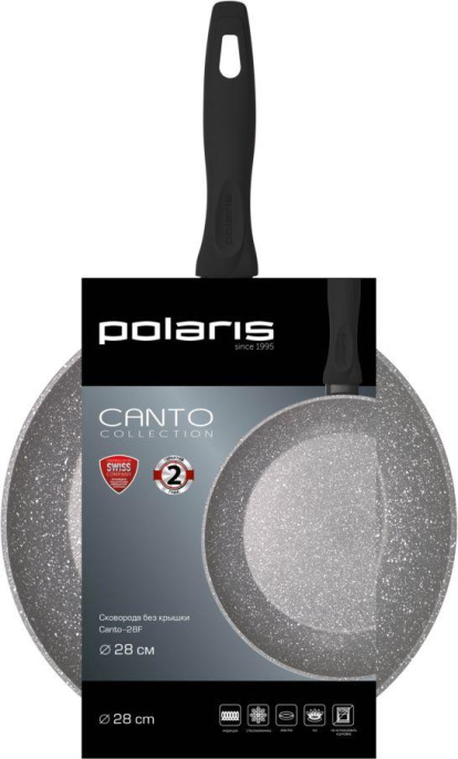 Сковорода Polaris Canto 28F круглая 28см покрытие: Pfluon ручка несъемная без крышки серый 019127