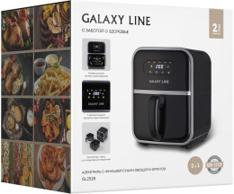 Аэрогриль Galaxy Line GL2528 (с функцией сушки овощей и фруктов, 2000Вт, съемный контейнер 4л, 5 программ приготовления, регулировка температуры от 40 до 200°С, сенсорная панель управления, таймер на 60 минут, led-дисплей, нагревательный элемент из нержав