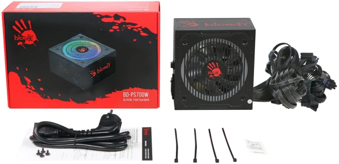Блок питания BLOODY BD-PS700W, 700Вт, 80 PLUS WHITE, 120мм, черный, retail [bd-ps700w-r]